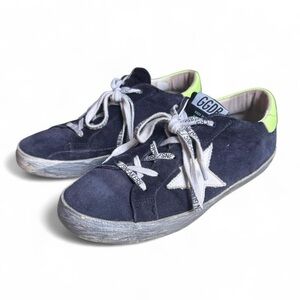 Golden goose women's super star low grunge navy suede leather lace up sneakers